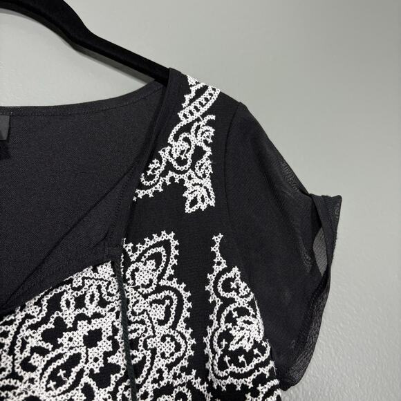 INC Women's Black & White Boho Chic Embroidered Front Top - Size Small - Hippie - Picture 2 of 6